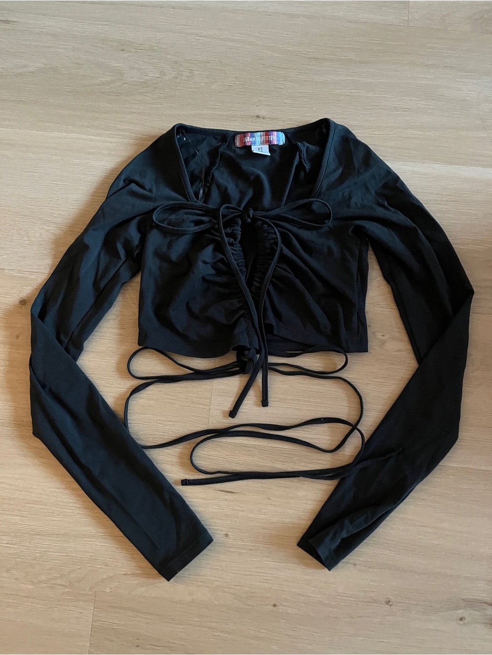 Urban Outfitters Black Long Sleeve Tie-Front Crop Top